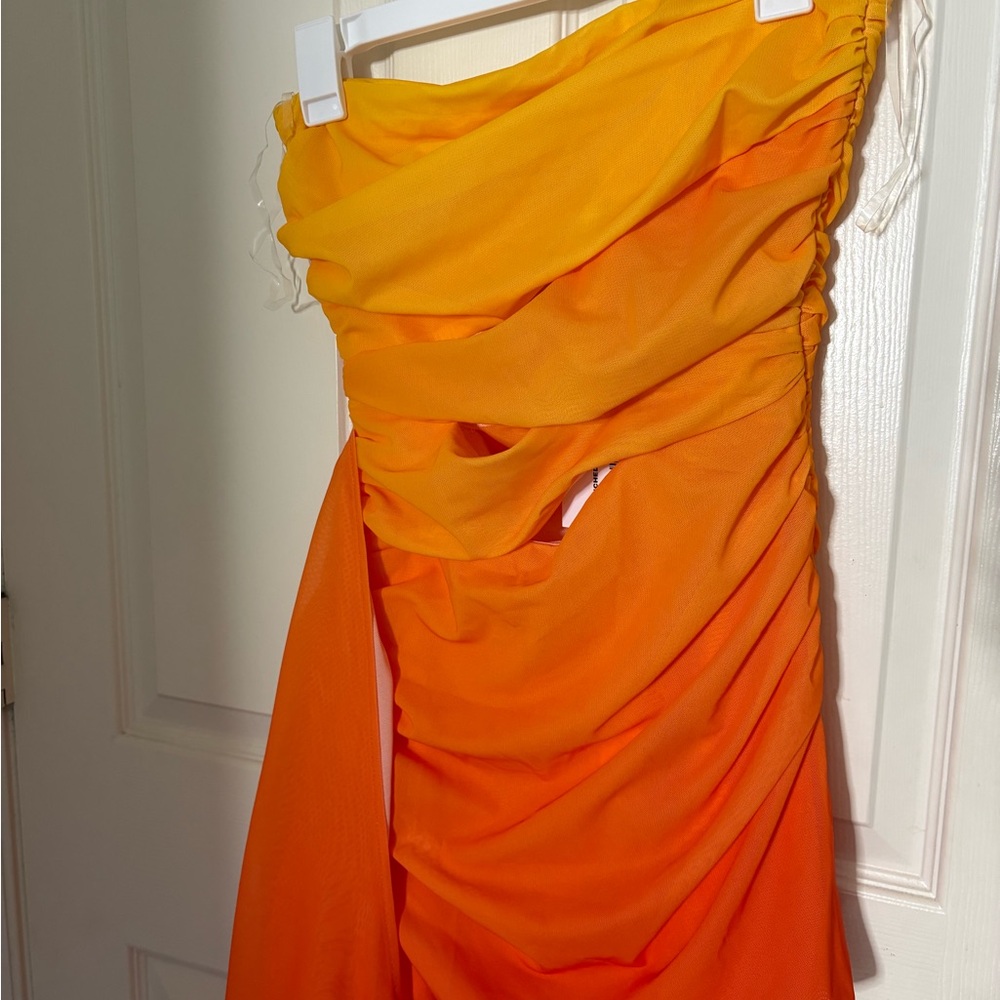 BBXBRAND Sunset Orange Ruched Dress